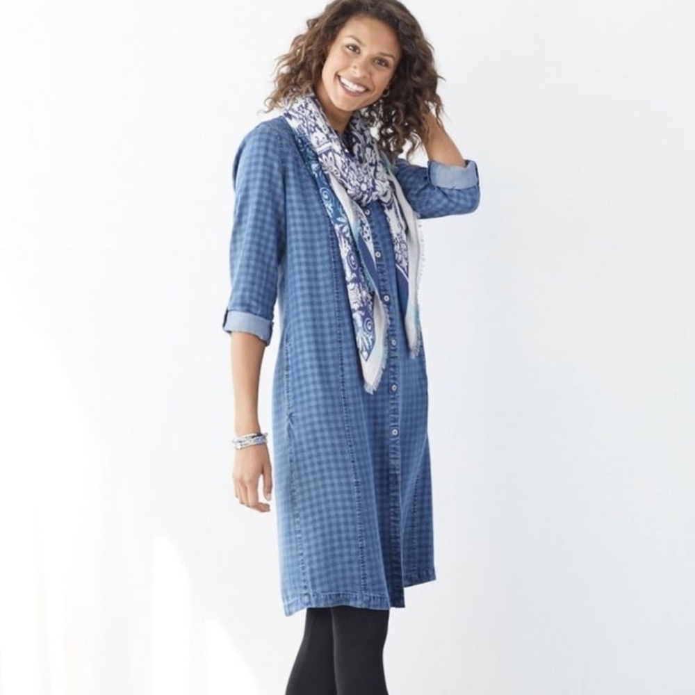 J. Jill Chambray Gingham Plaid Button Front Shirt… - image 1